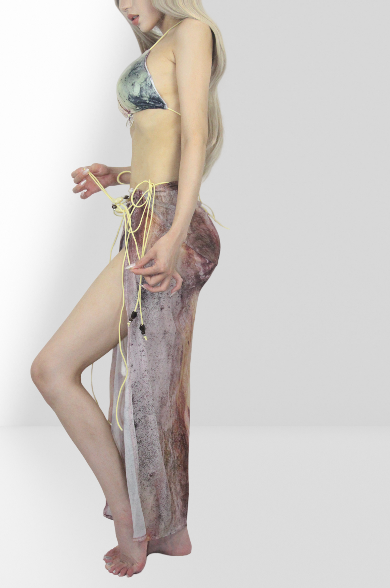 AuraNest Moonlit Mirage Bikini Set - Elegant Abstract Print Triangle Top & Adjustable Tie-Side Bottoms for Poolside & Beach Wear
